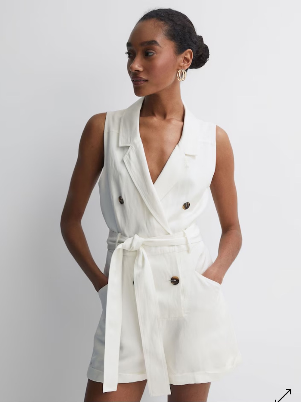 Reiss Double-Breasted Sleeveless Romper in Off-White